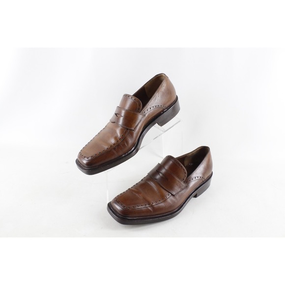 FRATELLI ROSSETTI BROWN‎ LEATHER SQUARE TOE PENNY LOAFERS MENS SIZE 9 main image 4